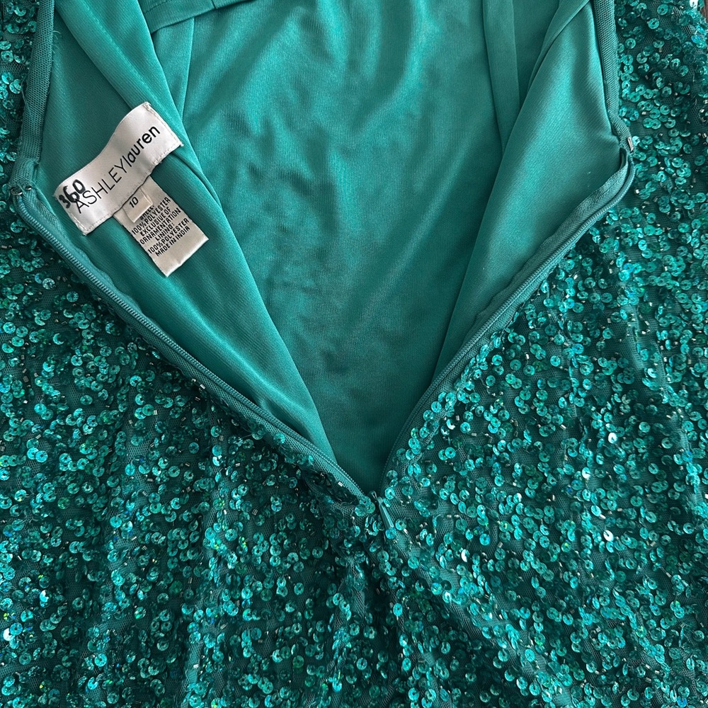 Ashley Lauren Sequined Long Sleeve Mini Dress in Jade - Picture 5 of 10